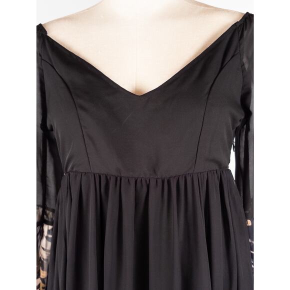 Black Gold Floral Dress Handkerchief Hem SMALL Boho Festival Whimsigoth Peasant - Picture 2 of 9